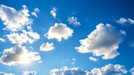 Aufkleber - Bright Blue Sky with Fluffy White Clouds and Sunlight Shining Through the Atmosphere : Generative AI