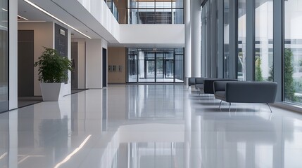 Aufkleber - Spacious interior lobby with polished floors and contemporary furniture in a modern office building : Generative AI