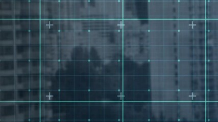 Poster - Animation of grid overlay with crosshairs on blurred cityscape background