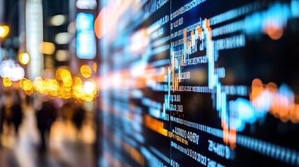 Fototapete - Digital stock market graph representing modern trading technology with blurred urban background : Generative AI