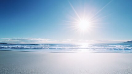 Aufkleber - Clear ocean with sun shining brightly over tranquil beach and gentle waves : Generative AI
