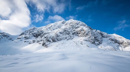 Aufkleber - Majestic snowcovered mountain peak under a stunning blue sky with wispy clouds : Generative AI