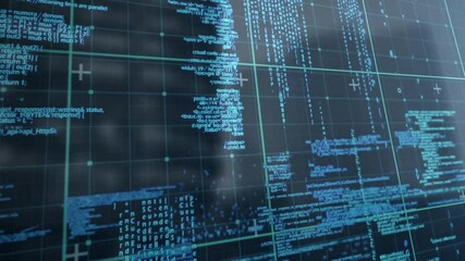 Poster - Displaying digital code and data structures, animation on futuristic blue screen