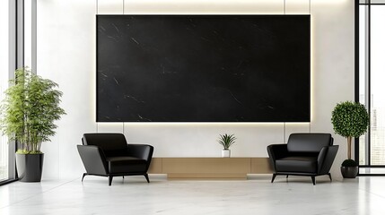 Aufkleber - Sophisticated living area featuring stylish black chairs and a large dark wall art piece for modern elegance : Generative AI
