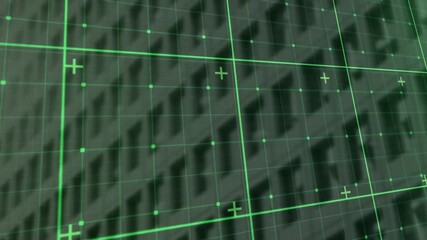 Poster - Animation of green grid lines overlaying digital interface on building facade