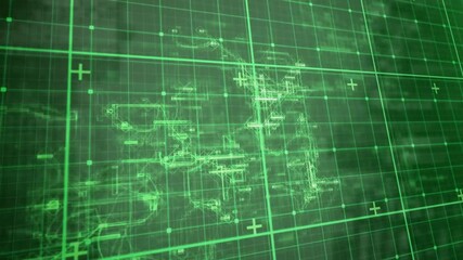 Aufkleber - Animation of digital grid with green lines forming abstract world map pattern