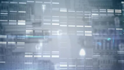 Poster - Animation of DNA sequences overlaying binary coding in school technology background