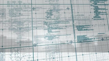 Aufkleber - Displaying technical data and code with blue markings in animation grid