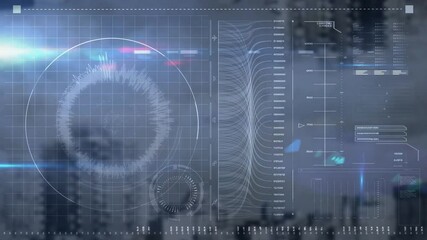 Aufkleber - Animation of futuristic digital interface displaying complex data in school setting