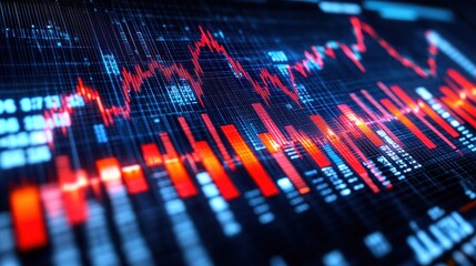 Poster - Stock market data visualized with dynamic graphs and charts showing fluctuating prices and trends.