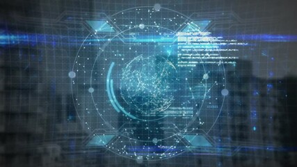 Poster - Digital globe surrounded by futuristic data and technology interface animation