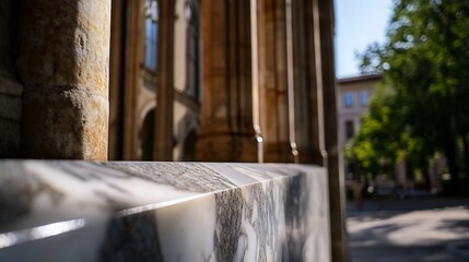 Poster - Stunning close up of architectural marble details near old building under soft sunlight : Generative AI