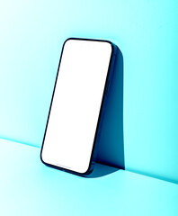 Poster - Smartphone screen mockup with turquoise blue background, tilted to show a modern and trendy design.