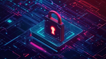 Poster - Cybersecurity, Digital Lock on Futuristic Circuit Board