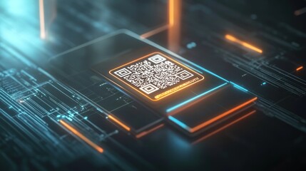 Poster - Futuristic QR Code on Digital Interface, Cybersecurity and Technology Innovation