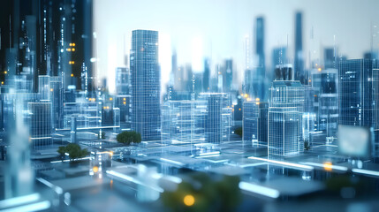 Poster - A futuristic smart digital city concept. Business concept for smart cities and technology