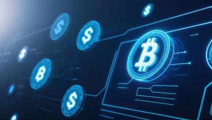 Poster - Bitcoin on dark background representing virtual currency in a high-tech digital environment