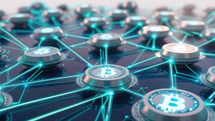 Poster - A network of bitcoin representing global financial connectivity and the future of digital currency