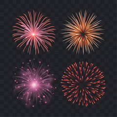 Wall Mural - vector set of colorful realistic bursting firework effects on dark background - celebration, new yea