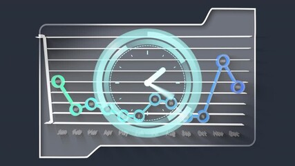 Poster - Clock and line graph animation showing data trends over months