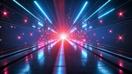 Poster - Futuristic Tunnel of Light: A dazzling display of neon blue and red light creates an immersive and dynamic tunnel effect.