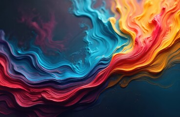Leinwandbilder - Dynamic abstract art piece. Vibrant swirling colors blue, red, yellow, orange blend. Fluid, colorful, textured design. Artistic flow, movement, modern aesthetic. Ideal background, wallpaper, creative