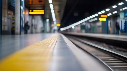 Aufkleber - Dynamic perspective of a subway platform highlighting modern transit environment : Generative AI