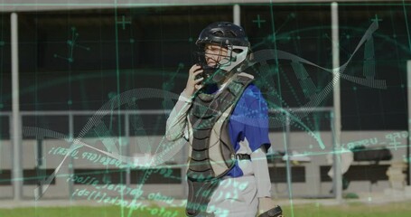 Poster - In school, baseball player in protective gear with DNA animation overlay