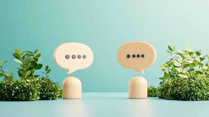 Poster - Two talk bubbles floating above two figures surrounded by leaves.