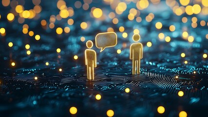 Poster - digital abstract illustration with two people figures and speech bubble.