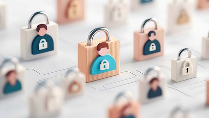 Poster - padlocks with human profile symbol, a concept representing data security and protection.