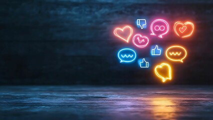 Poster - illuminated social media icons on a textured backdrop.