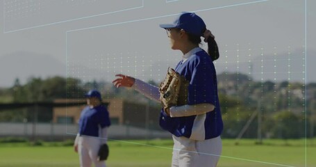 Poster - On field, baseball players with pink animation data visualization overlay