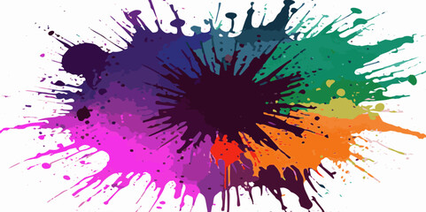 Poster - Abstract hand drawn art colorful paint splash and drops design oil paint on white background.