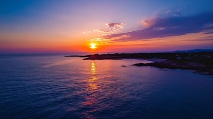 Aufkleber - Stunning sunset over tranquil ocean waters with vibrant colors reflecting on the surface : Generative AI