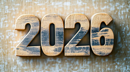 Poster - Vintage-style wooden numbers show the year 2026 against a textured background