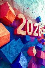 Poster - Colorful 3D numerals celebrate the arrival of 2026 with dynamic shapes