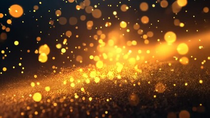 Poster - Discover mesmerizing golden particles sparkling against a dark backdrop in enchanting visual display