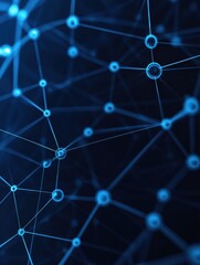 Fototapete - Futuristic digital network concept with interconnected nodes and glowing blue gradients in layered paper cut style