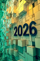 Poster - Thriving digital landscape with bold text representing future year 2026 in vibrant colors
