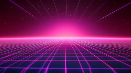 Poster - Retro futuristic synthwave wireframe background 3d rendering of 1980s
