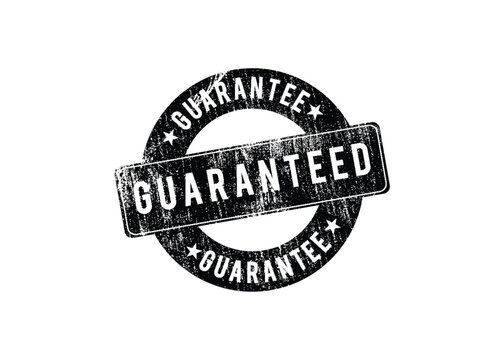 Guaranteed grunge black isolated ribbon stamp. Best quality guaranteed label seal stamp on transparent background.