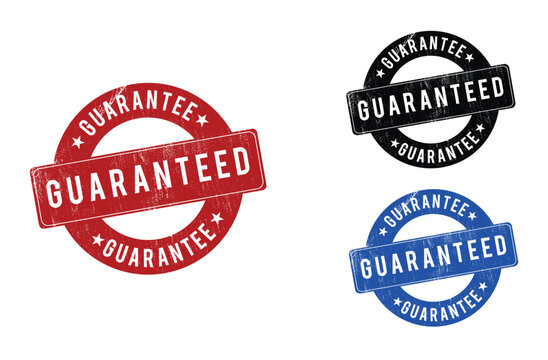 Guaranteed grunge colors isolated ribbon stamps. Best quality guaranteed label seal stamps on transparent background.