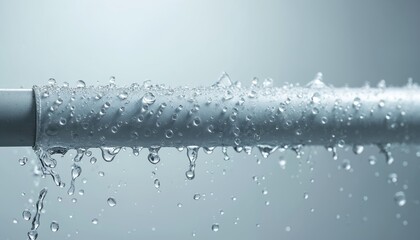 Poster - Water droplets and bubbles flow down pipe. Clean clear transparent blue, grey, white background. Water splash macro, closeup, texture, surface. Pure fresh eco hydro hydration health.