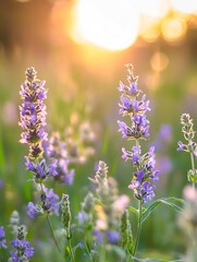 Poster - Lavender flowers blooming beautifully in a sunlit meadow showcasing natural beauty : Generative AI