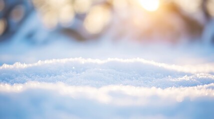 Aufkleber - Serene snow covered ground sparkling in the soft glow of sunlight during a winter morning : Generative AI