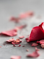Poster - Delicate rose petals scattered on a gray surface bringing color and elegance to the composition : Generative AI