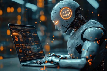 Poster - Futuristic Robot Using Technology Interfacing With Data on a Computer Screen