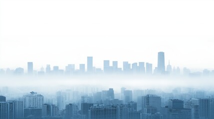 Fototapete - Misty futuristic city skyline with foggy double exposure effect showcasing modern urban development, calm atmosphere, and abstract architectural design, Generative AI
