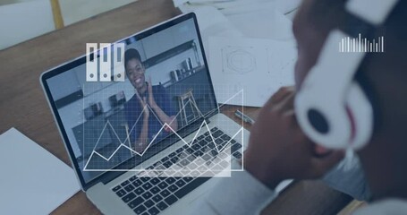 Poster - Using laptop for video conferencing with data analytics animation overlay